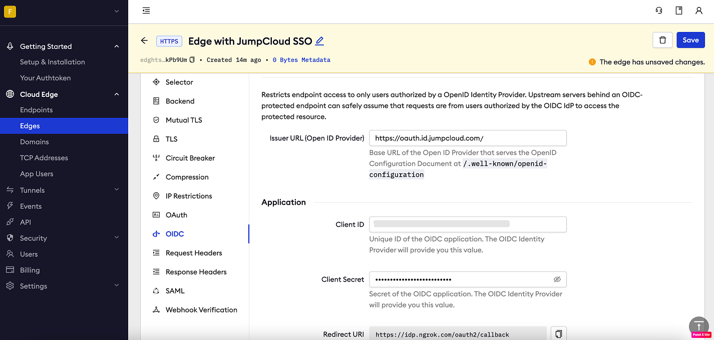 JumpCloud config in ngrok